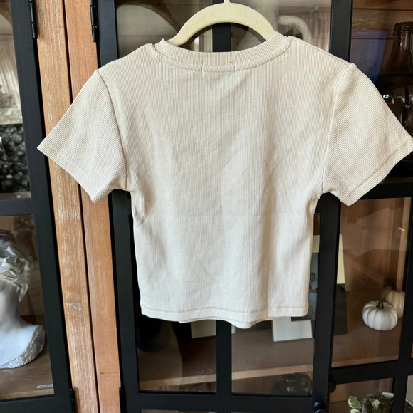 Nuuds baby tee cropped top ribbed beige fitted bone crewneck short sleeve skims - Picture 4 of 7